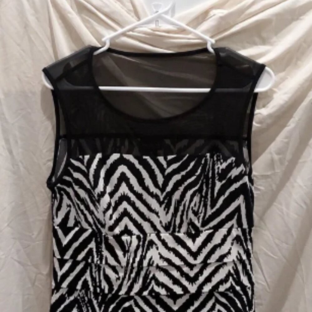 En Focus Zebra Striped Layered Front Skirt with Mesh Top Bodice Sleeveless Dress
